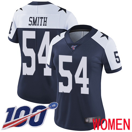 Women Dallas Cowboys Limited Navy Blue Jaylon Smith Alternate #54 100th Season Vapor Untouchable Throwback NFL Jersey->women nfl jersey->Women Jersey